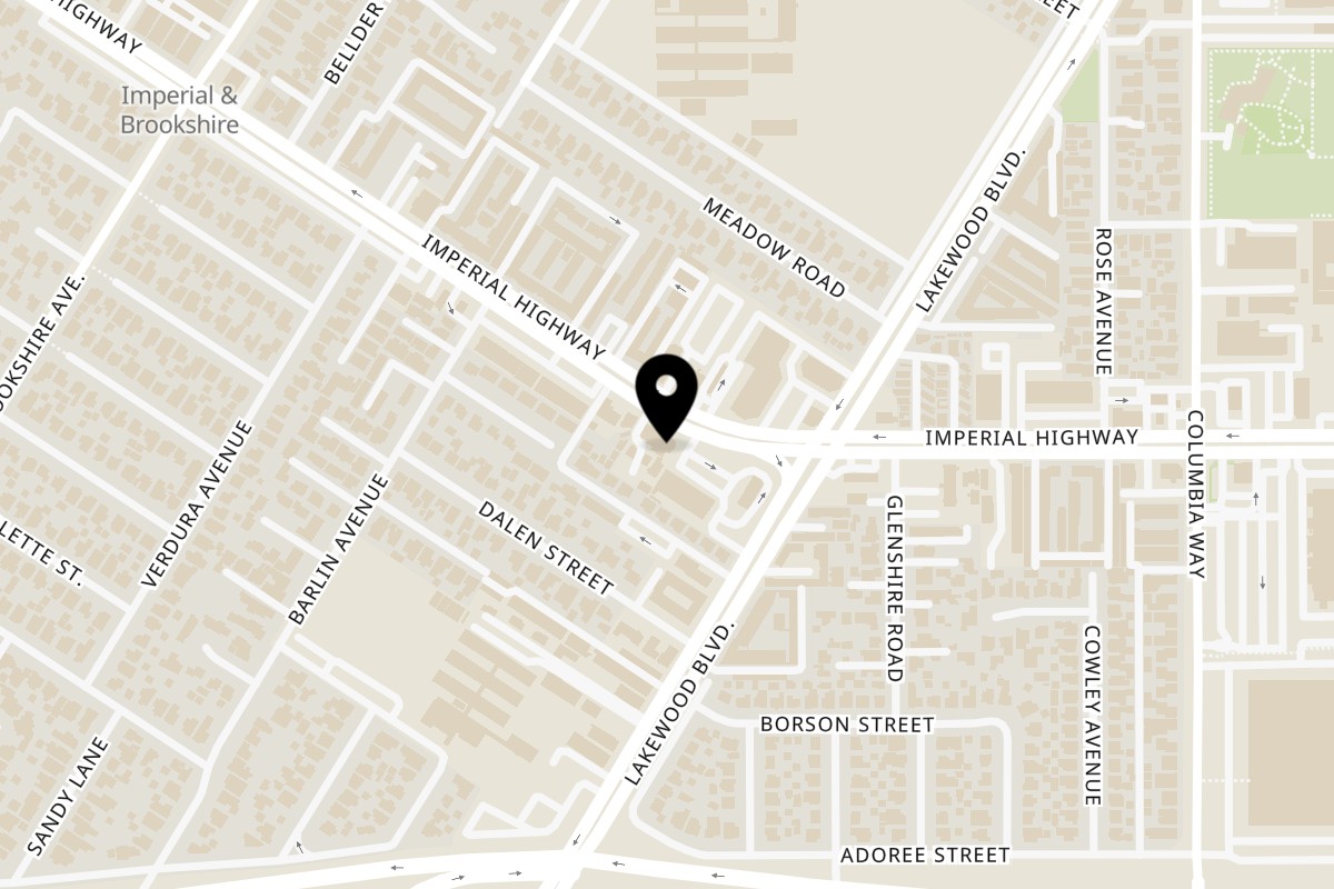 Map showing the location of Afghan Kabob House on 8814 Imperial Hwy. in Downey